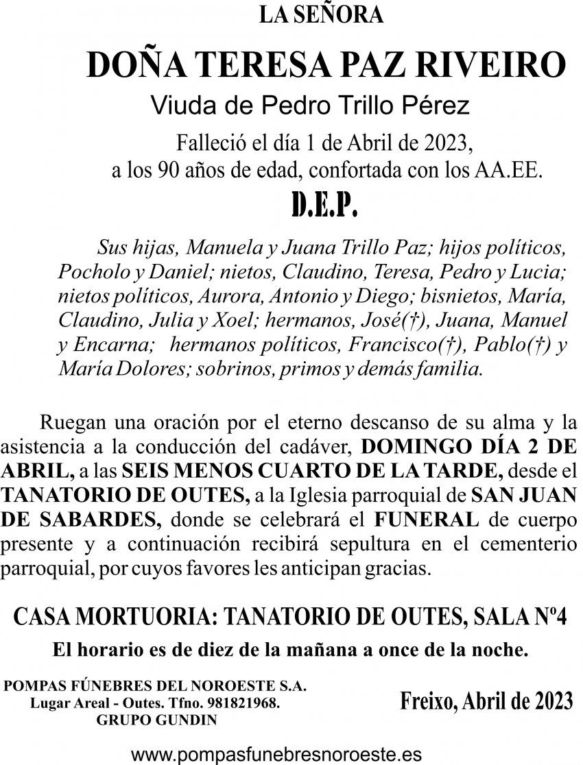 23 03 ESQUELA  Teresa Paz Riveiro