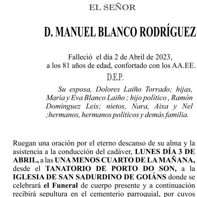 ESQUELA   Manuel Blanco Rodríguez