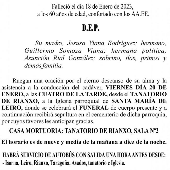 23 01 ESQUELA   Luis Miguel Somoza Viana