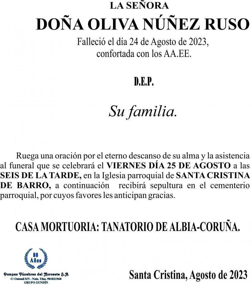 08 23 Esquela, Oliva Núñez Ruso