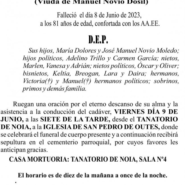23 05 ESQUELA    María Hermitas Moledo Dominguez