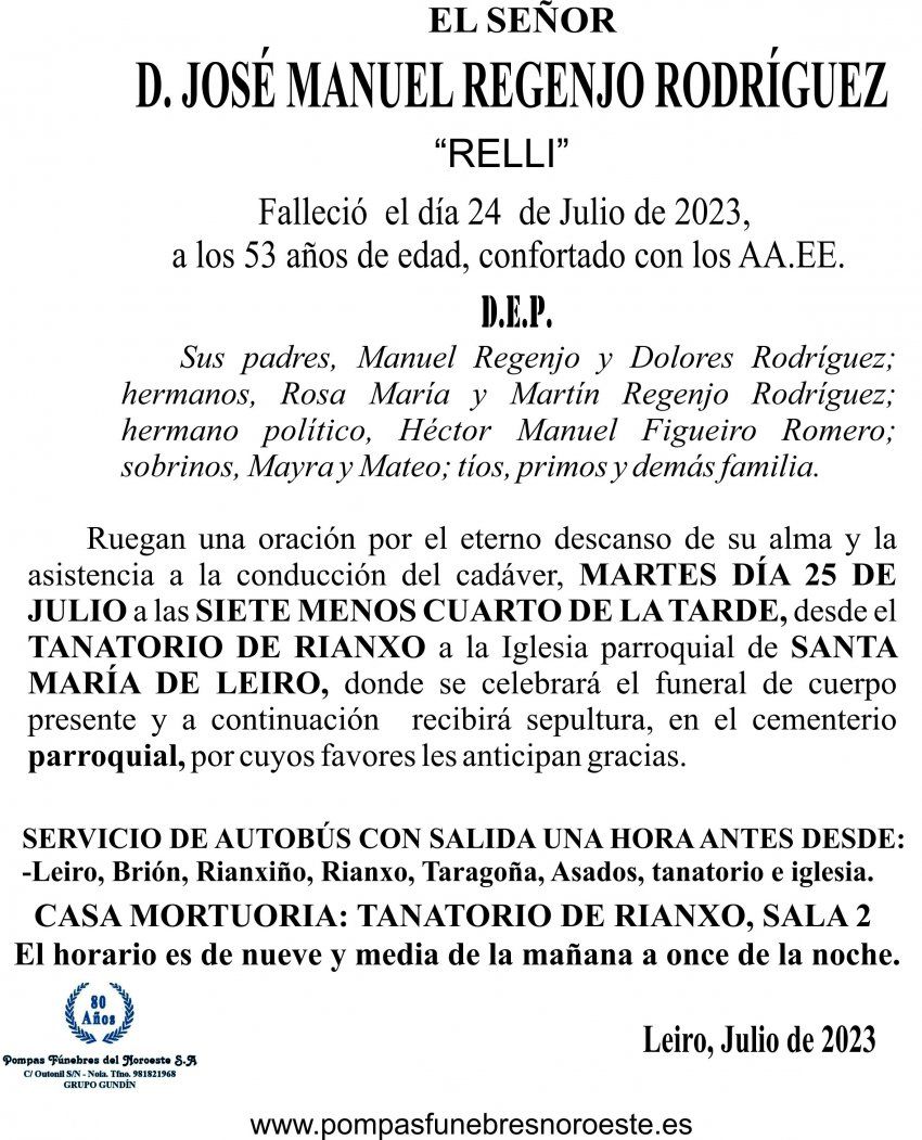 07 23 Esquela, José MANUEL REGENJO RODRÍGUEZ