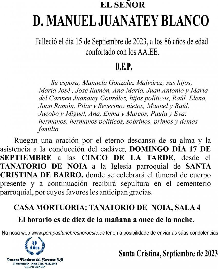 ESQUELA AGEITOS  MANUEL JUANATEY BLANCO