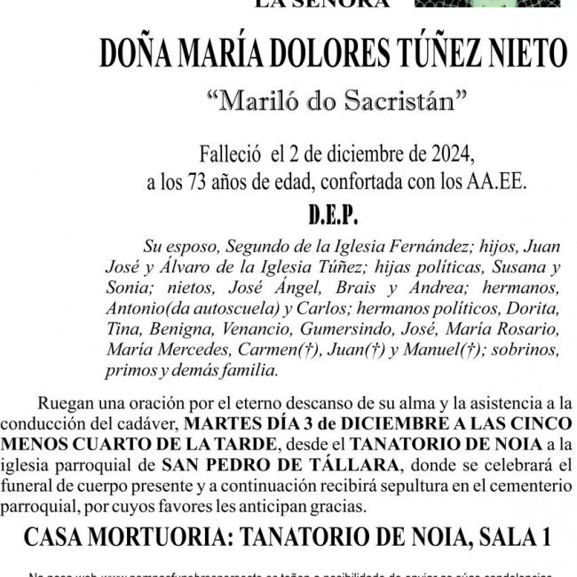 11 24 ESQUELA    Doña MARIA DILORES TUÑEZ NIETO