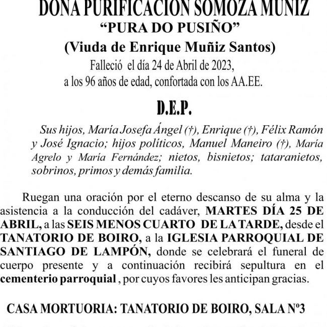23 04 ESQUELA    Purificación Somoza Muñiz