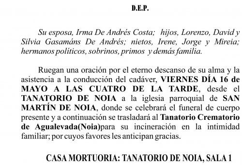 Esquela  25 lorenzo gasamans lopez
