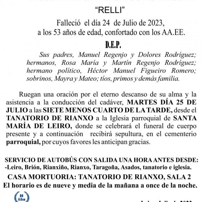 07 23 Esquela, José MANUEL REGENJO RODRÍGUEZ