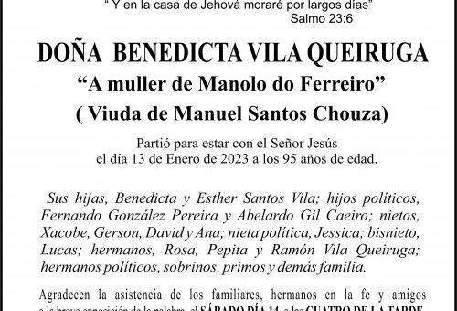ESQUELA EVANGELISTA DE BENEDICTA VILAS