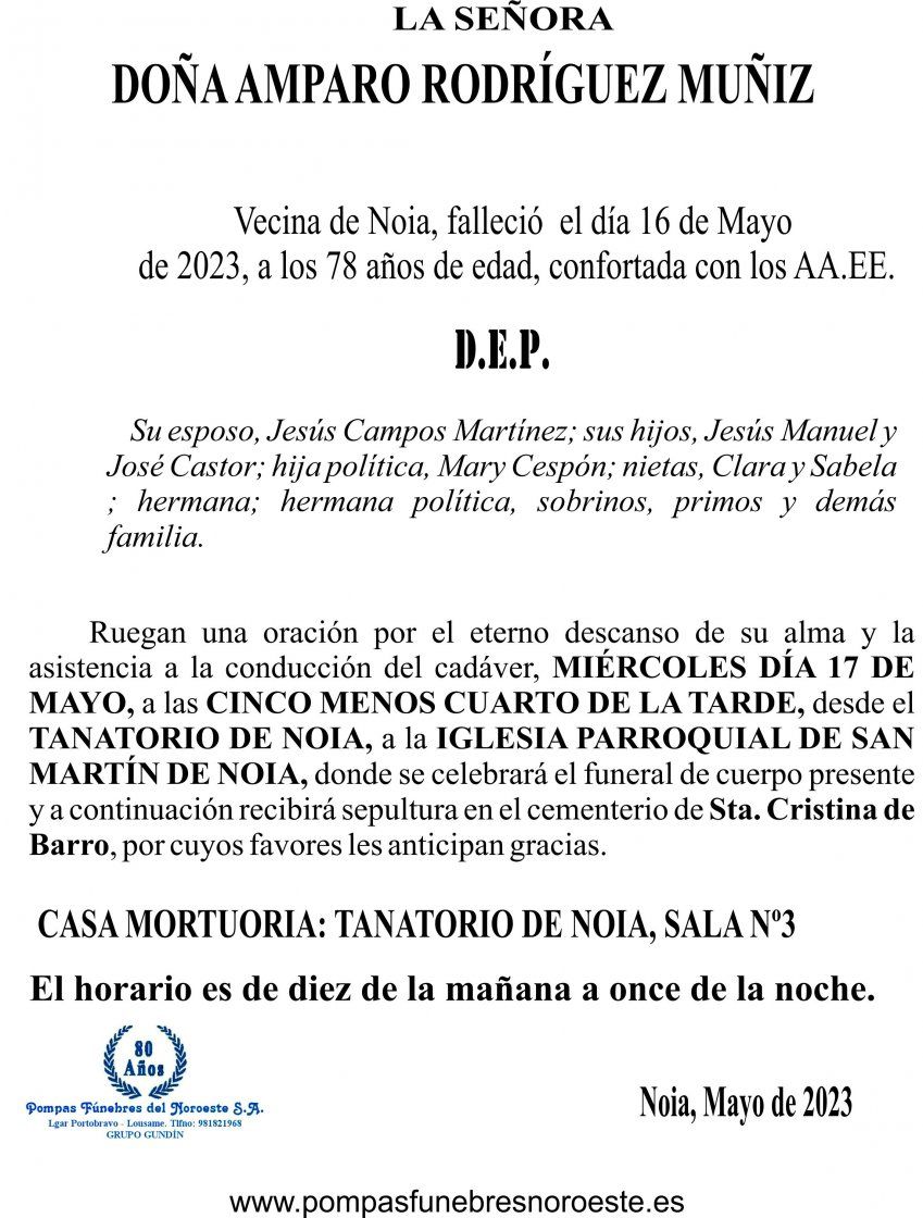 23 05 ESQUELA    Amparo Rodríguez Muñiz