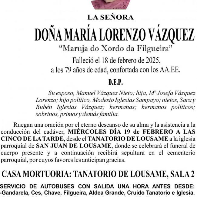 25 01 ESQUELA    Doña MAría Lorenzo Vázquez
