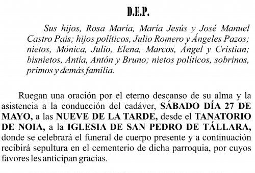 23 05 ESQUELA    Carmen Pais Barreiro
