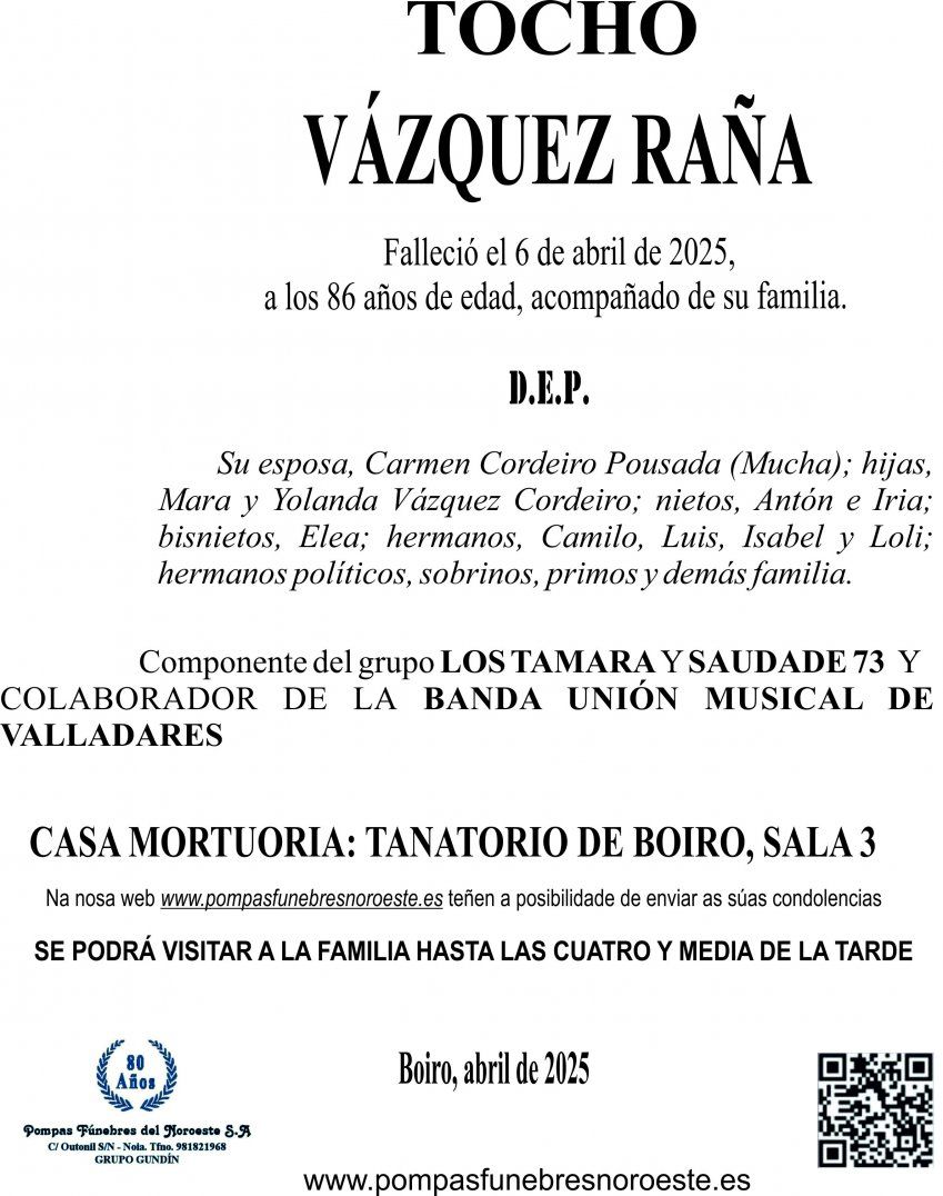 ESQUELA 2025  TOCHO VAZQUEZ