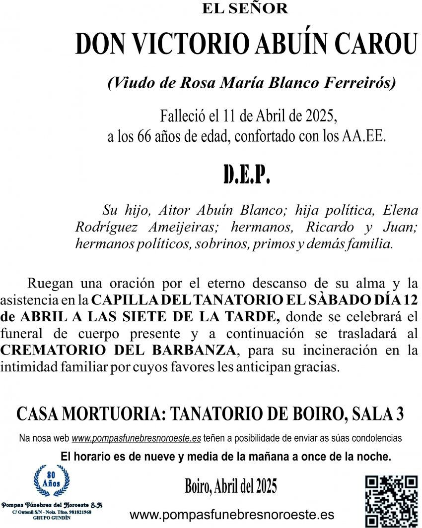 ESQUELA DE VICTORIO ABUIN CAROU