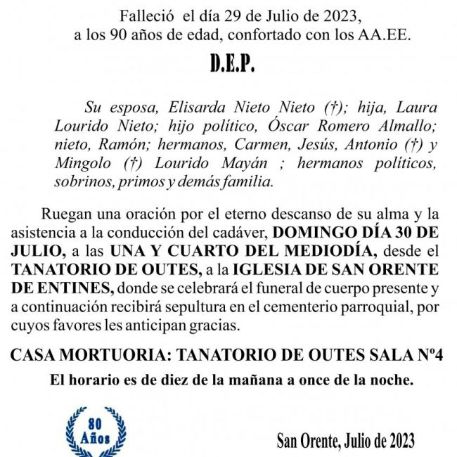 23 07 ESQUELA    MANUEL LOURIDO MAYÁN