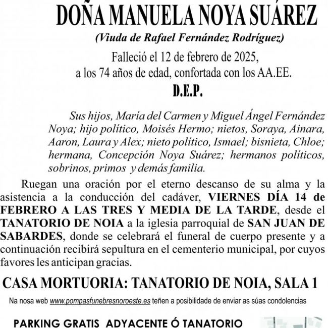 ESQUELA 2025   Doña MANUELA NOYA SUÁREZ
