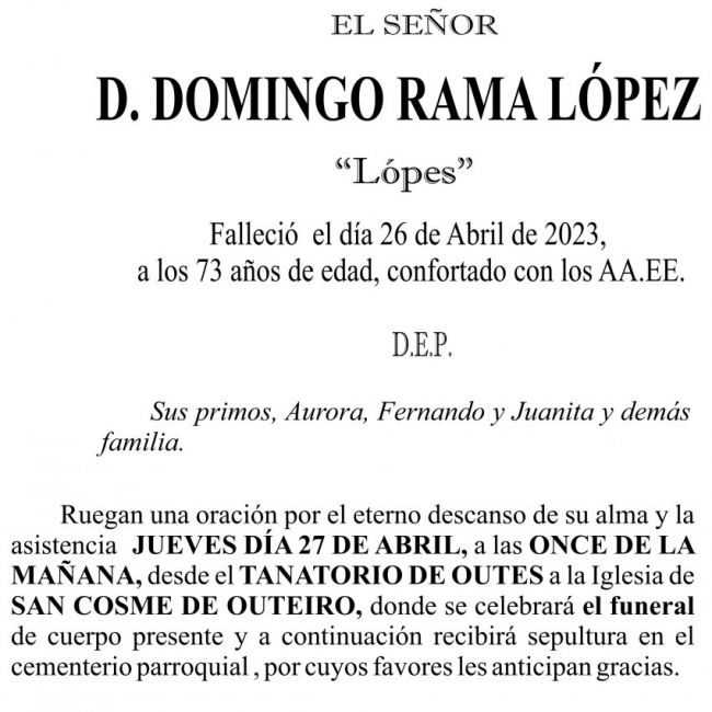 ESQUELA 23, Domingo RAma López