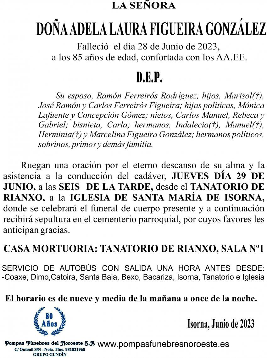 23 06 ESQUELA    Adela laura figueira gonzalez