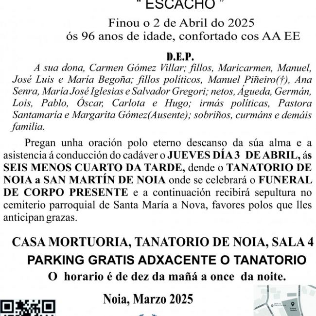 ESQUELA  EN GALEGO 2025 manuel gomez costa