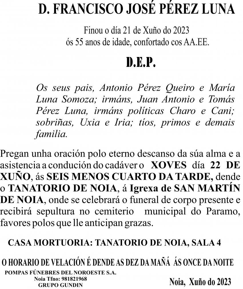 ESQUELA GALEGO  francisco jose perez luna