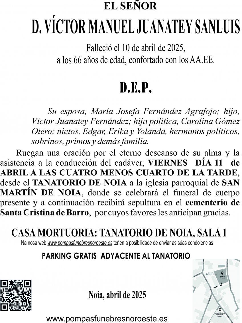 Esquela  2025 Víctor MAnuel Juanatey Sanluis