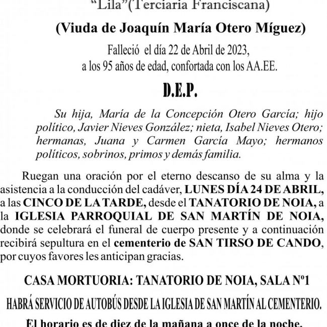 23 04 ESQUELA    Peregrina García Mayo