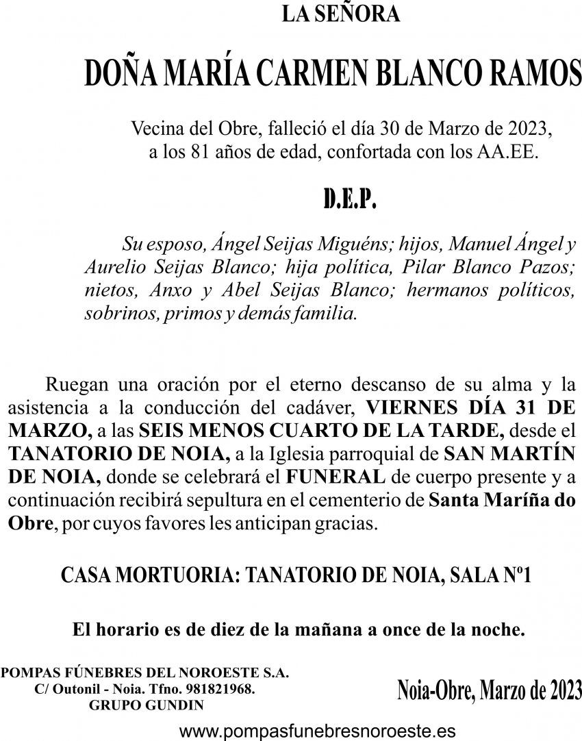 23 03 ESQUELA   María Carmen Blanco Ramos