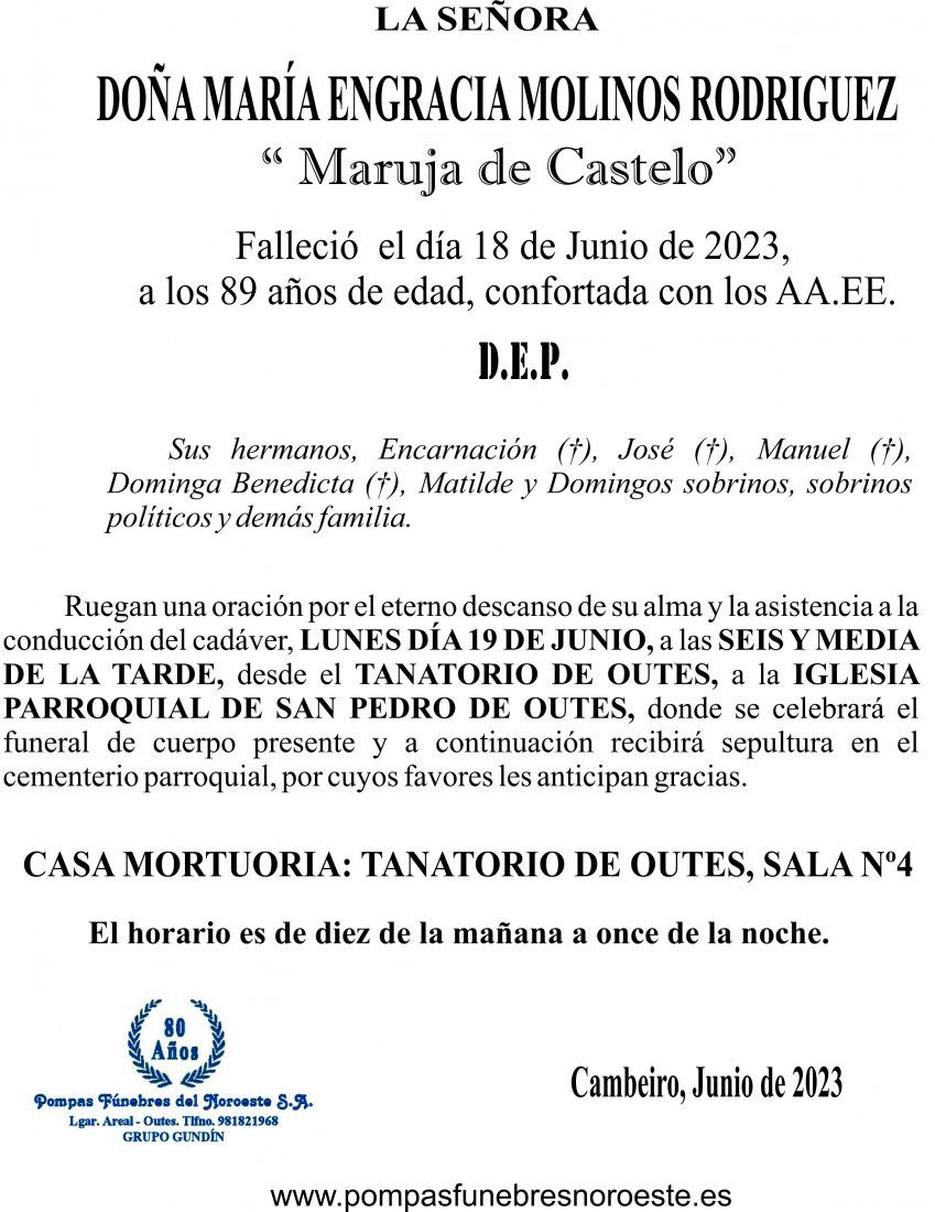 23 06 ESQUELA    María Engracia Molinos Rodriguez