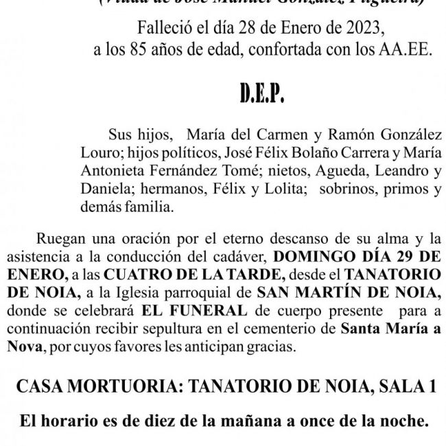 23 01 ESQUELA DE Doña María del Carmen Louro Priegue