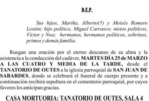 ESQUELA 2025   Doña Manuela Lestón Otero