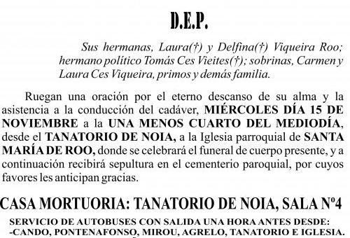 Esquela funeraria ageitos  Ignacio Viqueira Roo