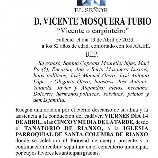 ESQUELA 23, Vicente Mosquera Tubio