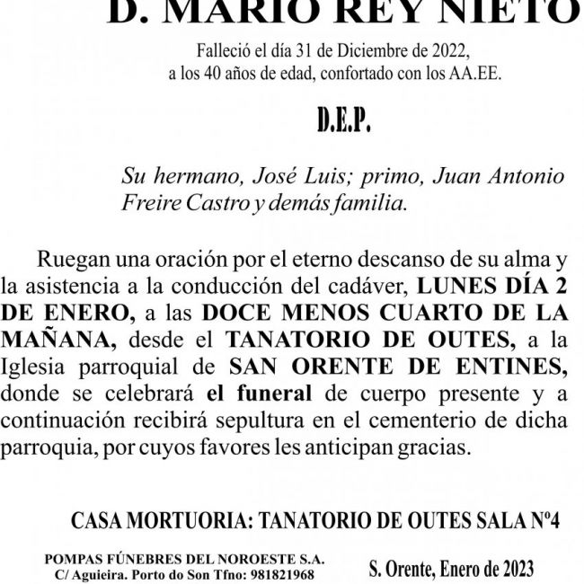 Esquela de Mario Rey Nieto