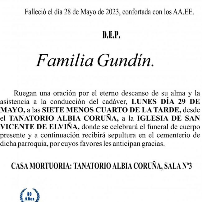 23 05 ESQUELA    Felisa Bermúdez Blanco (A Coruña)