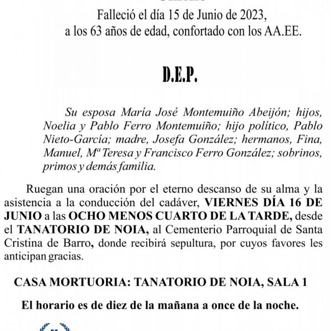 23 06 Esquela, José Benito Ferro González