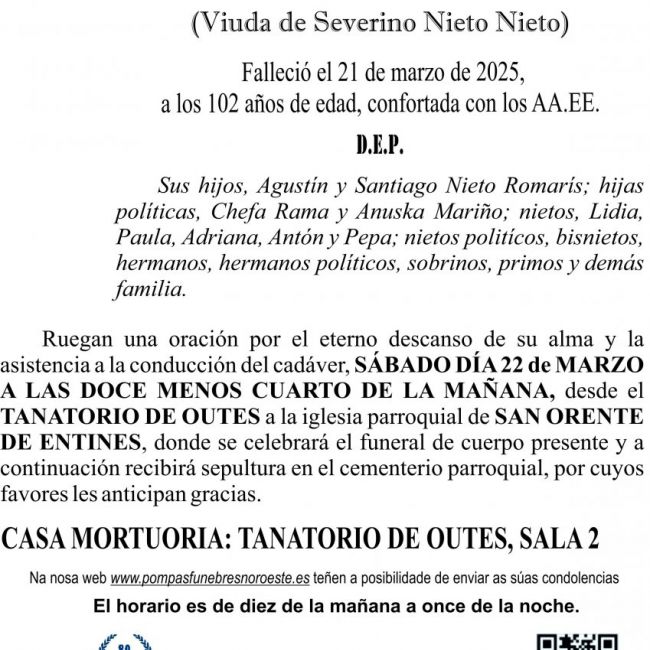ESQUELA 2025   Doña Lidia Romaris Vilariño