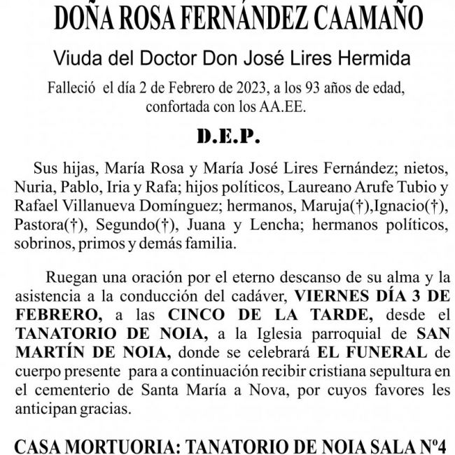 Esquela Ageitos   Rosa Fernández Caamaño