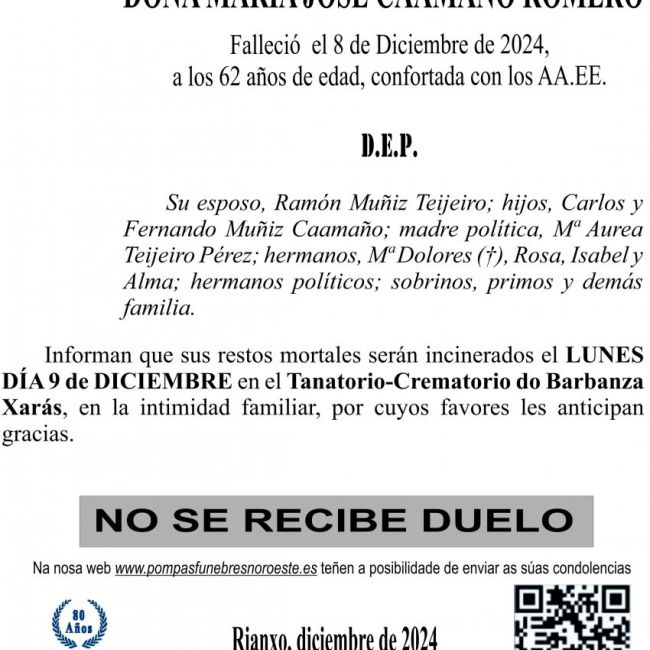 11 24 ESQUELA    María José Caamaño Romero