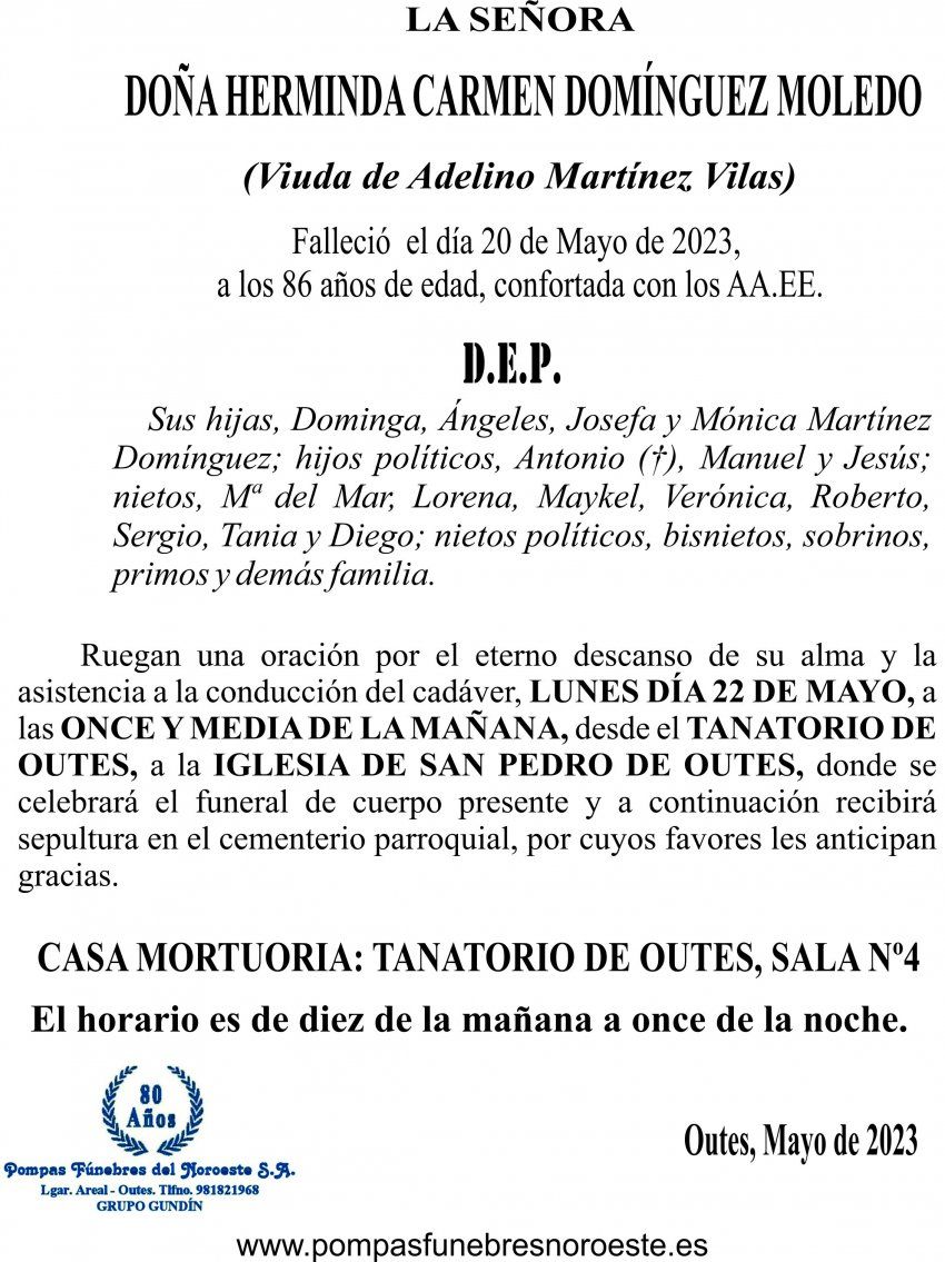 23 05 ESQUELA    Herminda Carmen Dominguez Moledo