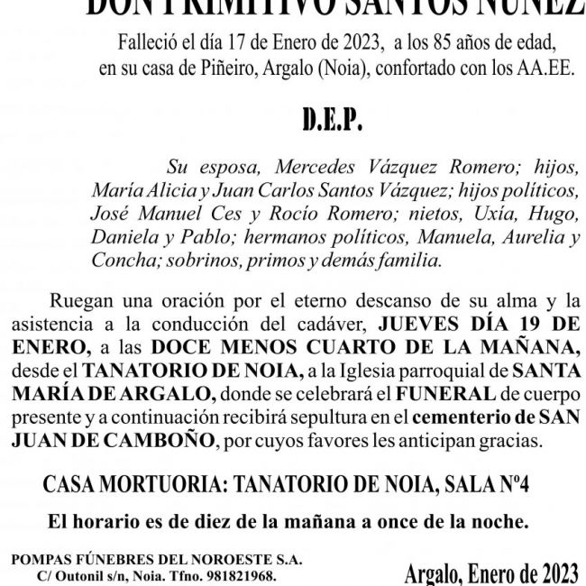 23 01 ESQUELA   Primitivo Santos Núñez