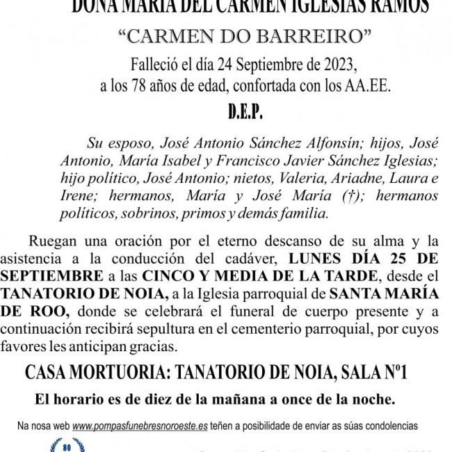 09 23 Esquela María del Carmen Iglesias Ramos