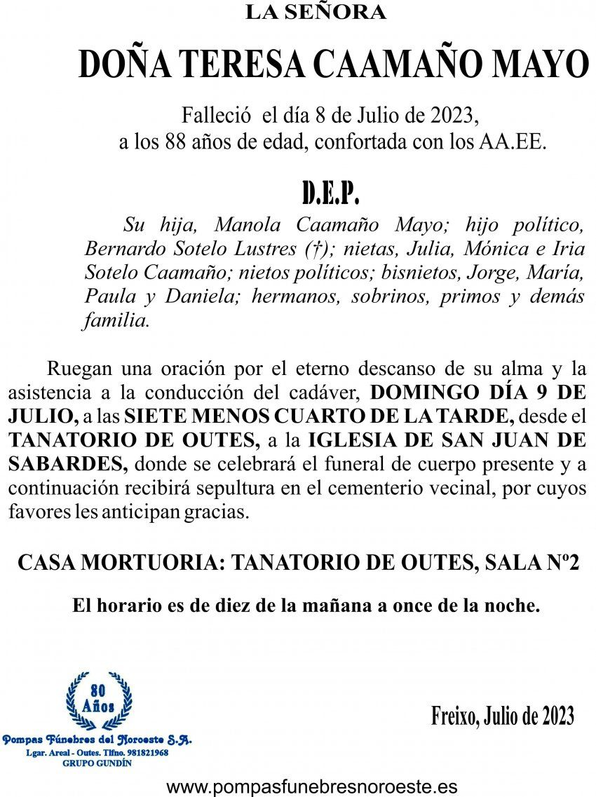 23 07 ESQUELA    Teresa Caamaño Mayo