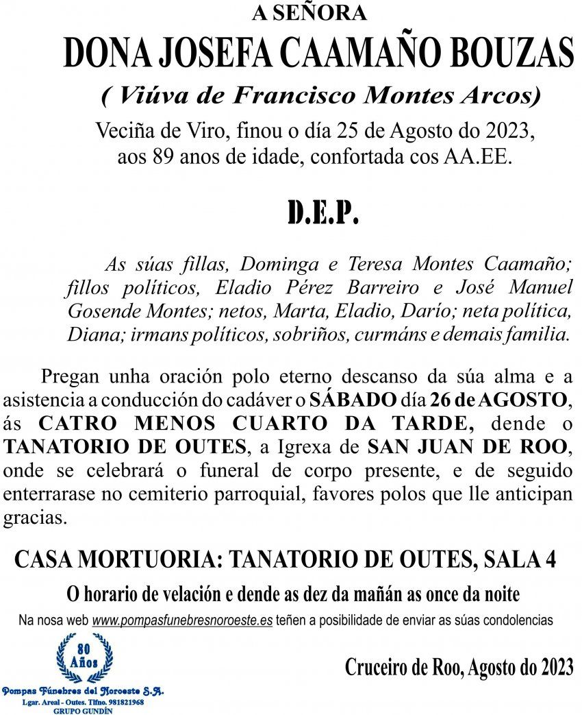 23 08 ESQUELA GALEGO  Josefa Caamaño Bouzas