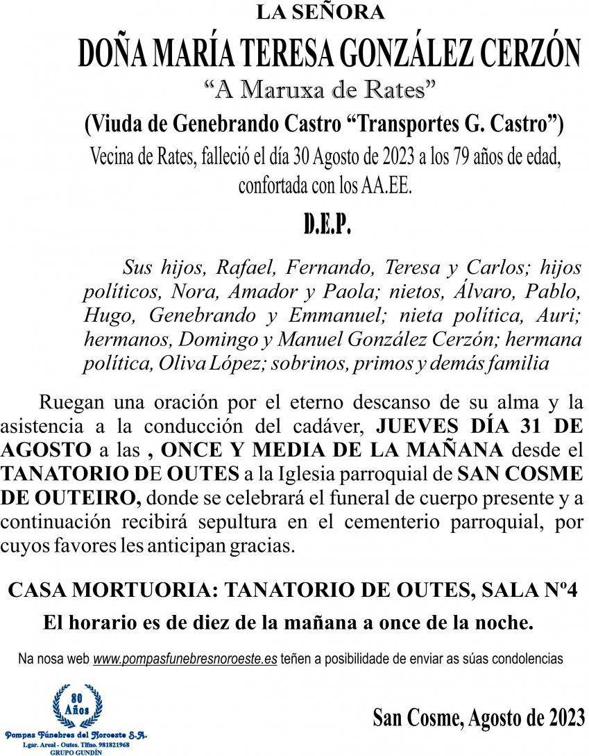 08 23 Esquela,María  Teresa González Cerzón