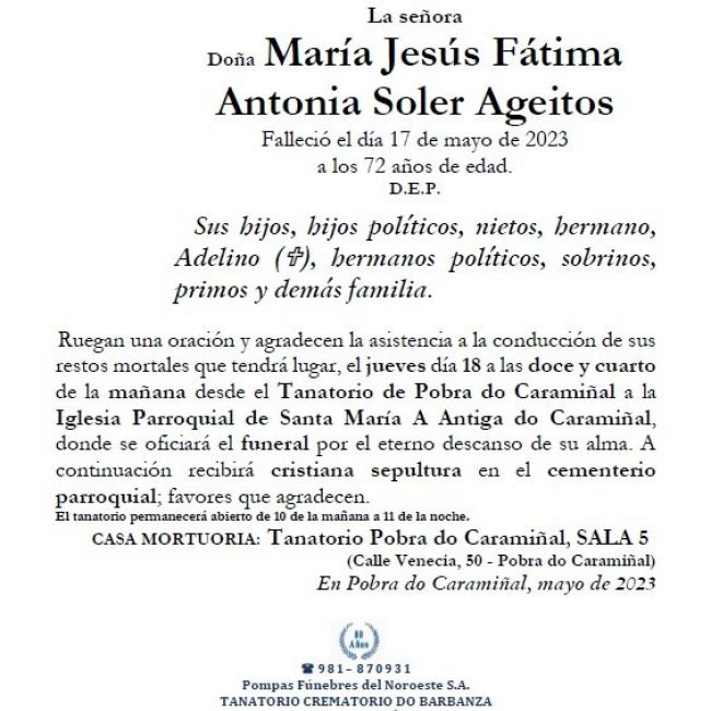 Soler Ageitos, María Jesús Fátima Antonia