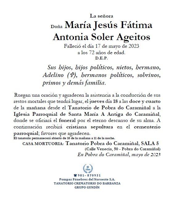 Soler Ageitos, María Jesús Fátima Antonia