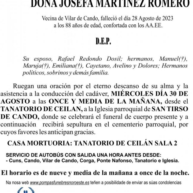08 23 Esquela, JOSEFA MARTÍNEZ ROMERO