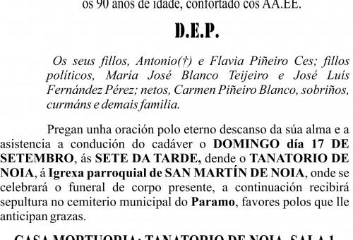 23 09 ESQUELA   Antonio Piñeiro Ces  GALEGO