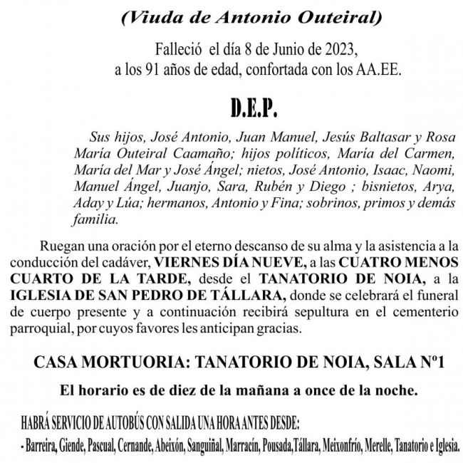 23 05 ESQUELA    Leonor Caamaño Lobagueira