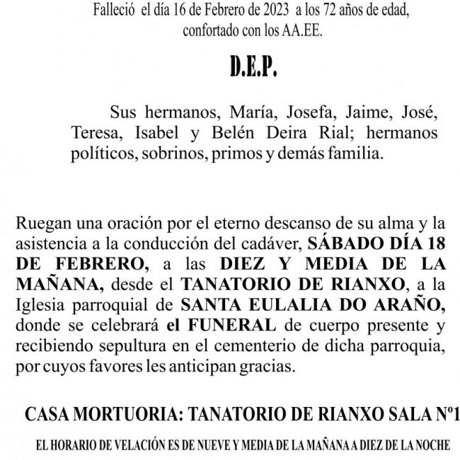 2023 Esquela Manuel Deira Rial   Araño