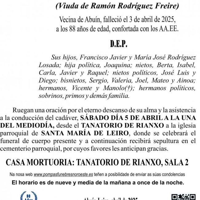 ESQUELA 2025   Doña Matilde Encarnación Losada Carneiro